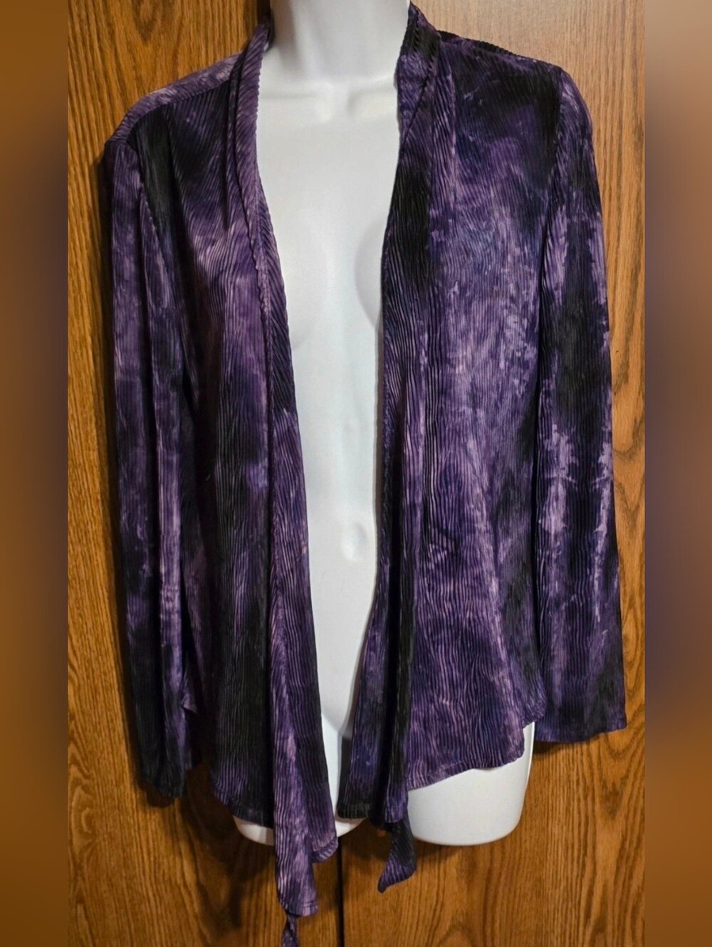 Open-Front Purple Crushed Velvet Draped Blouse